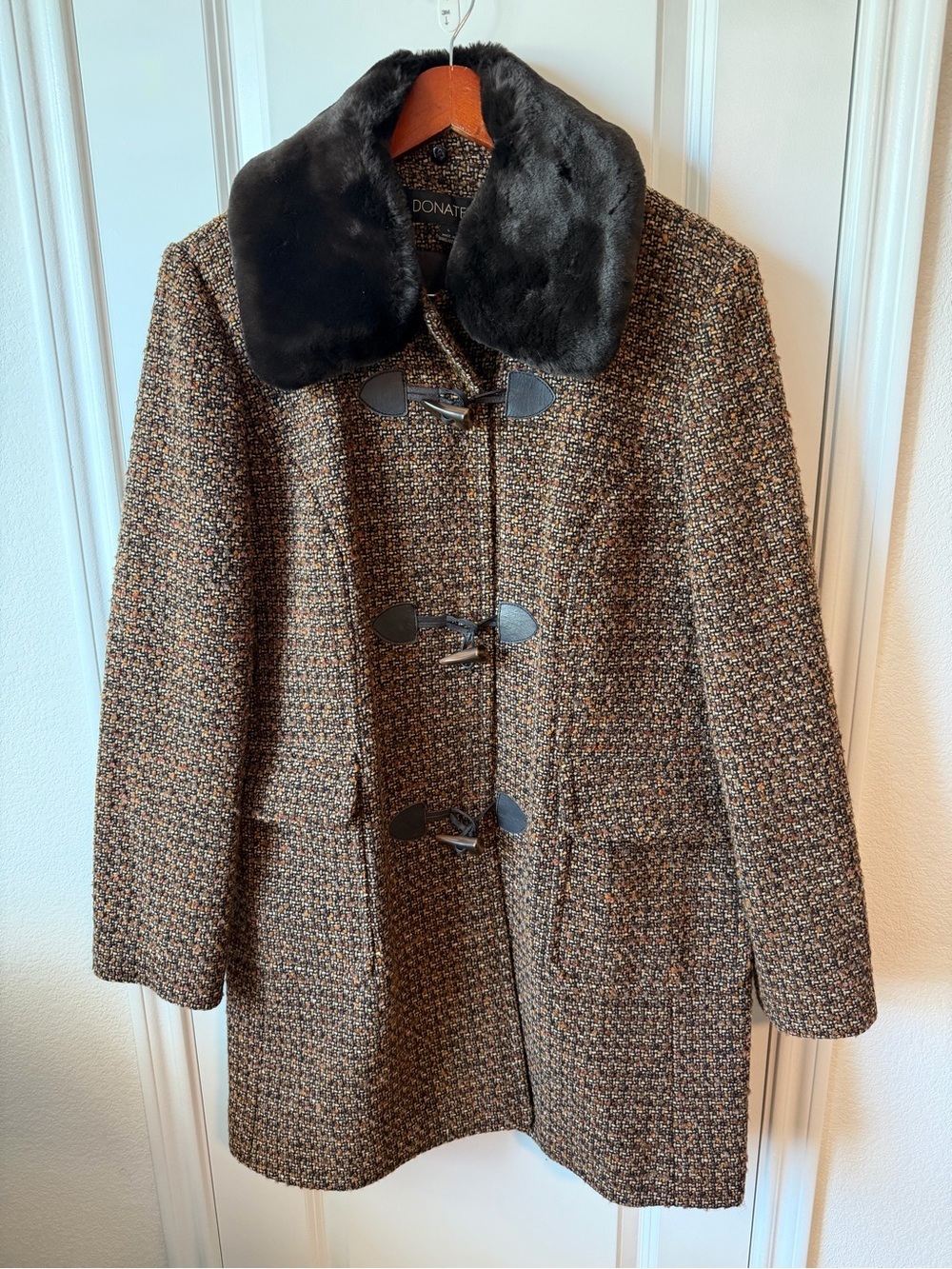 ⚡️Donatella Tweed Toggle Coat with Faux Fur Collar - Brown